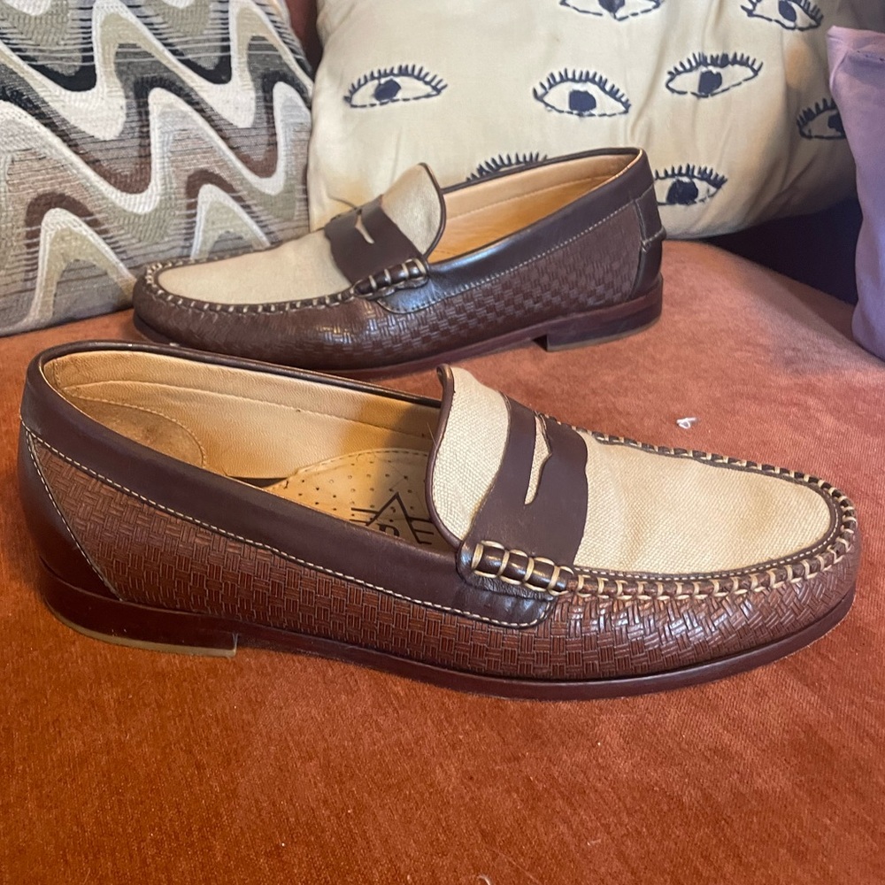 Martin Dingman Brown and Tan Leather & Canvas Loafers